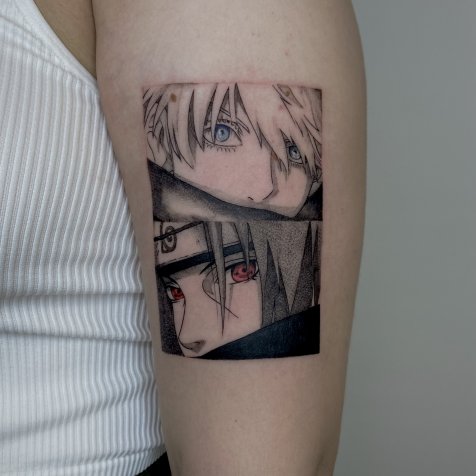 Татуировка в стиле тату графика кадр из аниме 