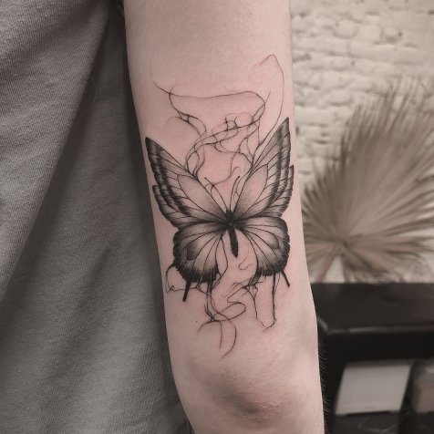 Татуировка в стиле тату графика бабочка