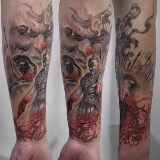Татуировка в стиле цветная татуировка воин