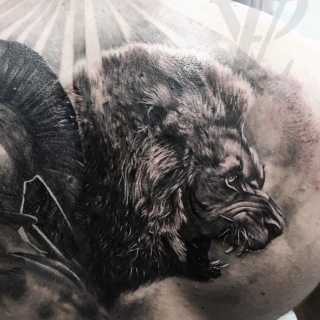 Татуировка в стиле реализм лев