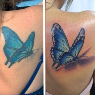 Татуировка в стиле перекрытие и коррекция тату (cover up) бабочка