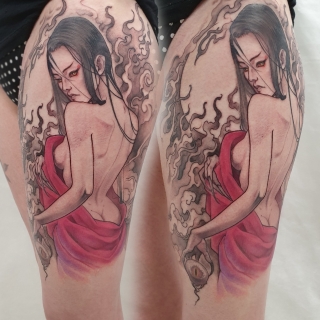 Татуировка в стиле тату реализм девушка