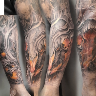 Татуировка в стиле тату реализм рукав