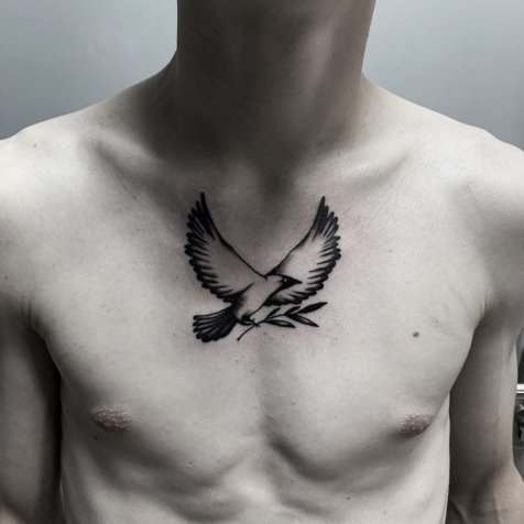 Татуировка в стиле блэкворк тату птица
