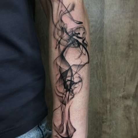 Татуировка в стиле тату абстракция силуэт из дыма