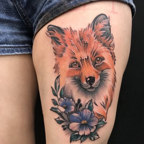 Татуировка в стиле цветная татуировка лиса