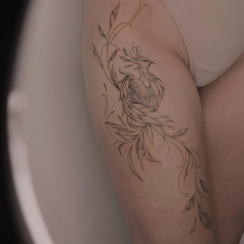Татуировка в стиле тату графика птица